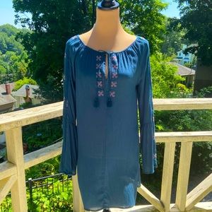 NWT LoveStitch Teal Long Bell Sleeve Embroidered Tunic Dress Coverup Size S